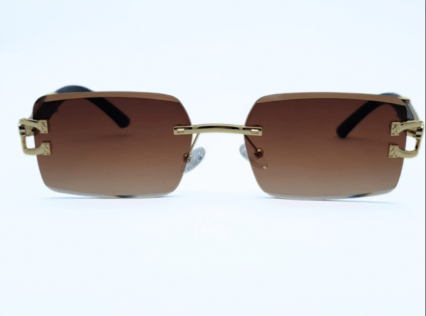 Rimless gold frame sunglasses with brown gradient lenses for women and men