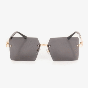 Chic Rimless Square Sunglasses black lenses gold temples UV400 protection