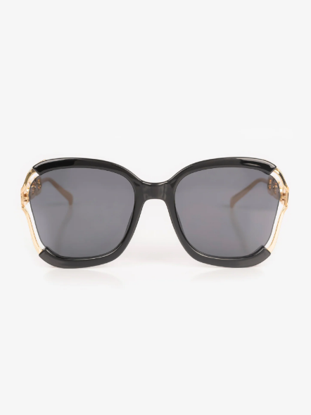 Chic Black & Gold Chain Link Oversized Sunglasses Women