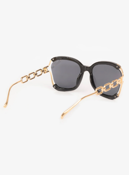 Chic Black & Gold Chain Link Oversized Sunglasses Women - Image 4