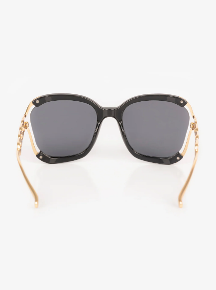 Chic Black & Gold Chain Link Oversized Sunglasses Women - Image 5
