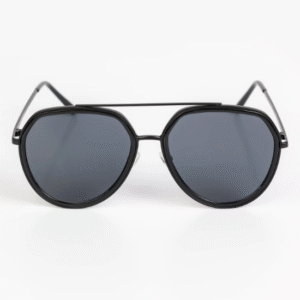 Hexagonal Double Bridge Sunglasses for Men - Black Frame & Lenses