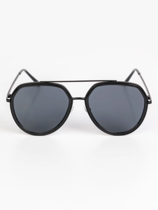 Hexagonal Double Bridge Sunglasses for Men - Black Frame & Lenses