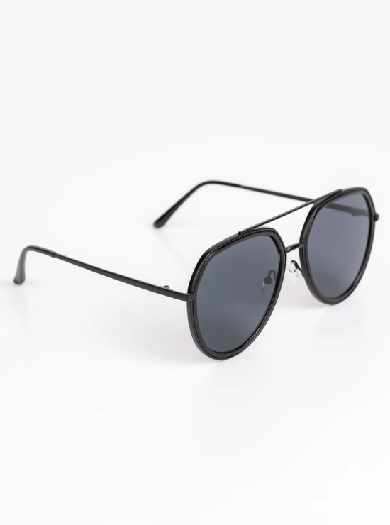 Hexagonal Double Bridge Sunglasses for Men - Black Frame & Lenses - Image 3