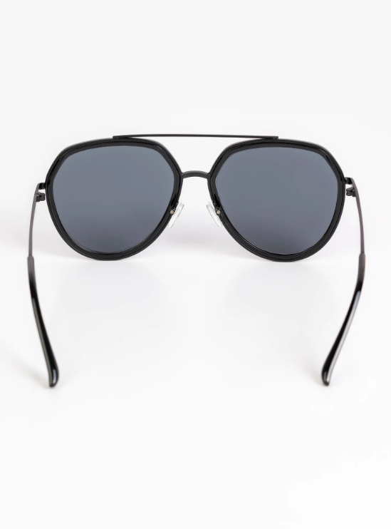 Hexagonal Double Bridge Sunglasses for Men - Black Frame & Lenses - Image 5