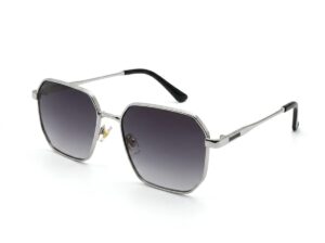 Gold square metal frame sunglasses for men with dark grey lenses