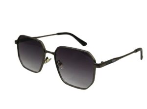 Gold square metal frame sunglasses for men with dark grey lenses