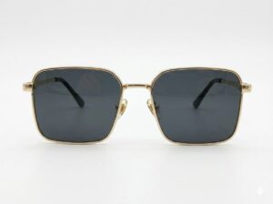 Gold square metal frame sunglasses for men with dark grey lenses
