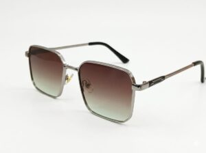 Gold square metal frame sunglasses for men with dark grey lenses